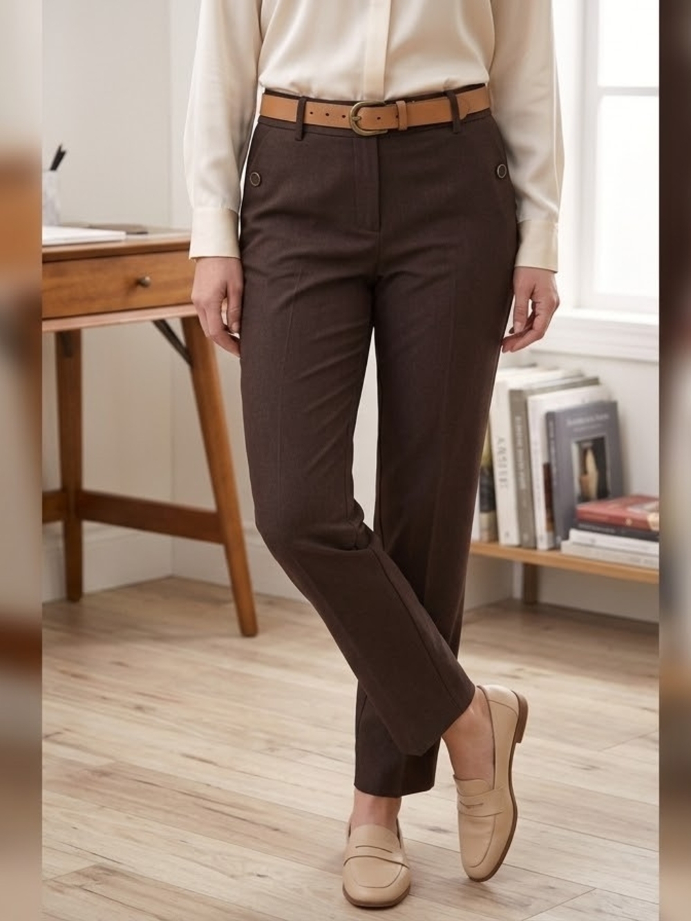Zac & Rachel Slim Ankle Dress Pants Womens Size 12 Chocolate Brown Stretch NWT